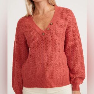 Marine Layer Evelyn Pullover Pink Mineral Red Pointelle Knit Alpaca Small